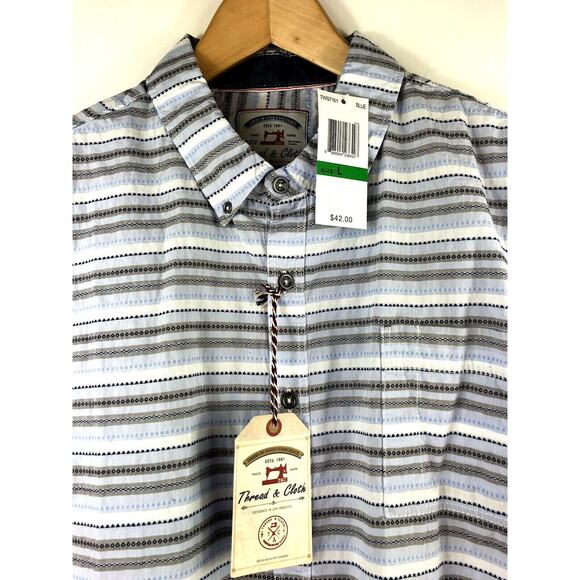 Thread & Cloth Shirt Mens Size XL Button Front Blue Stripe Casual TWS7161 $42 - Picture 2 of 5